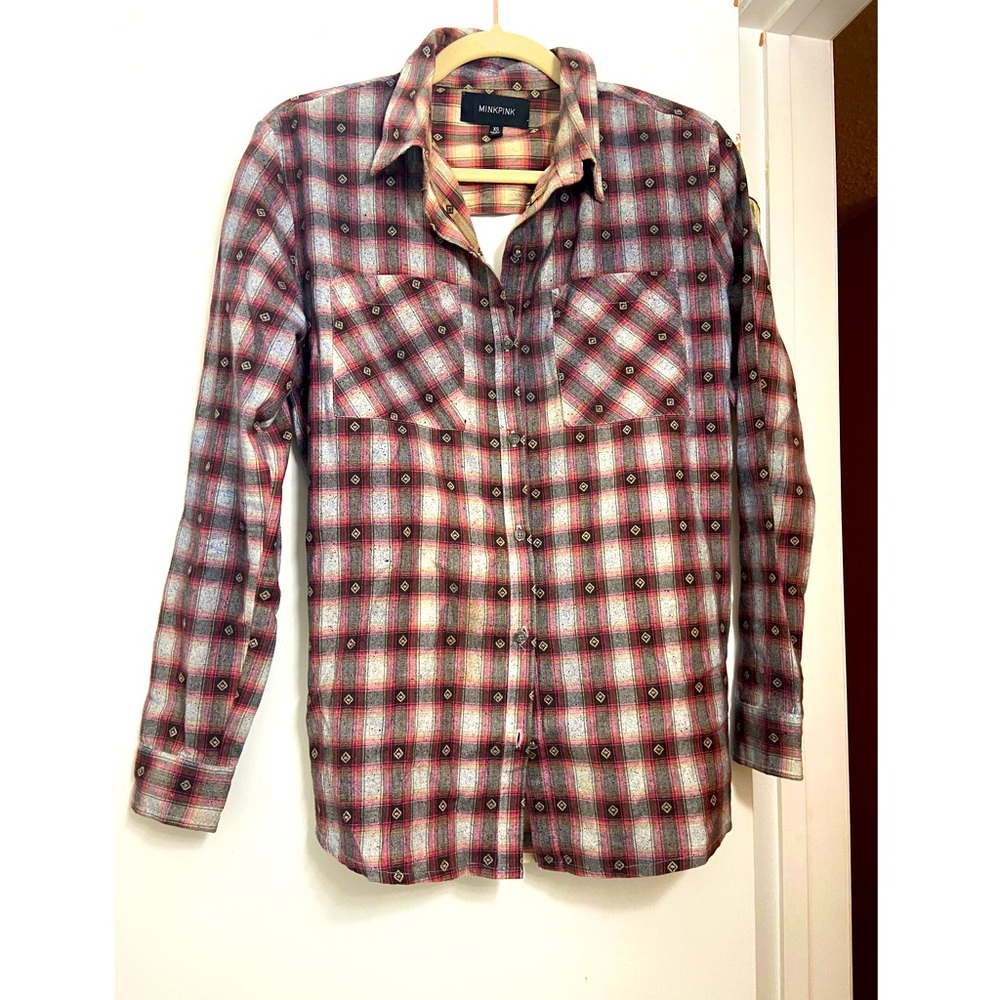 Mink Pink Button Down with Cut Out Back.
